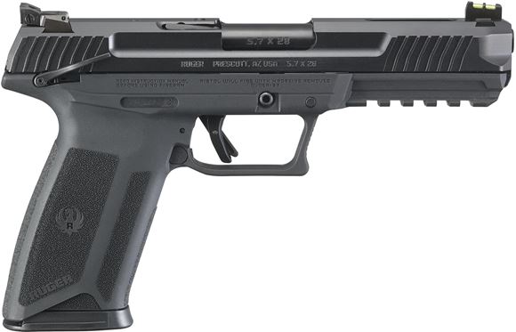 Picture of Ruger 57 Semi Auto Pistol - 5.7x28mm, 4.94", 1:9" RH, Black Oxide Slide, Black Nitride Barrel, Black Polymer Frame, Adjustable Read & Fiber Optic Front Sight, Ambi Safety, 10rds