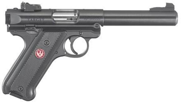Picture of Ruger Semi Auto Rimfire Pistol - Mark IV Target, 22LR, 5.5" BBL, 1:16" RH, Blued, Checkered Synthetic Grips, 10rds, Adjustable Rear Sights