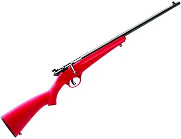 Picture of Savage Arms Youth Series, Rascal Single Shot Bolt Action Rimfire Rifle - 22 S/L/LR, 16.125", Satin Blued, Carbon Steel, Matte Red Synthetic Stock, Adjustable Peep Sights, AccuTrigger