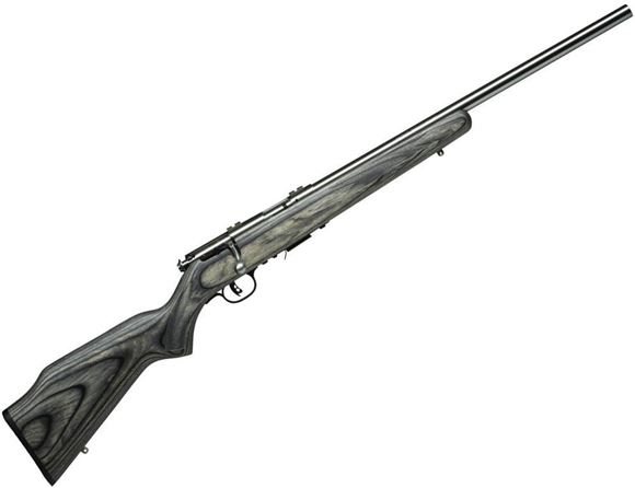 Picture of Savage Arms 17 Series, 93R17 BVSS Rimfire Bolt Action Rifle - 17 HMR, 21", Heavy Barrel, Matte Stainless Steel, Satin Grey Wood Laminated Stock, 5rds, Accu-Trigger