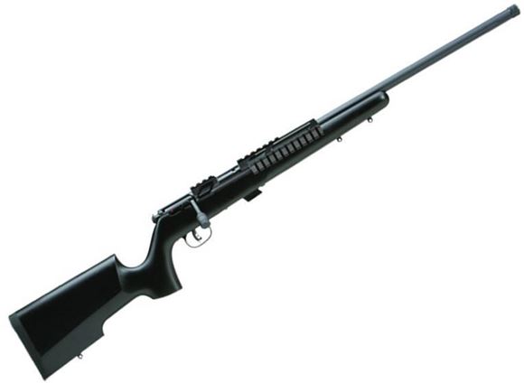Picture of Savage Arms 17 Series, 93R17 TRR-SR Rimfire Bolt Action Rifle - 17 HMR, 22", 1-9", Carbon Steel Heavy Barrel, Threaded, Matte Black Hardwood Stock, 5rds, AccuTrigger