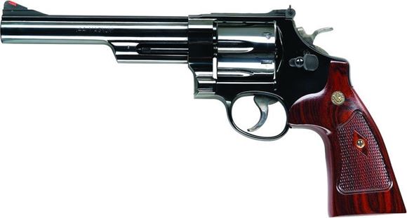 Picture of Smith & Wesson (S&W) Model 29-10 S&W Classics DA/SA Revolver - 44 Rem Mag, 6-1/2", Blued, Carbon Steel Frame & Cylinder, Large Frame (N), Altamont Service Walnut Grip, 6rds, Red Ramp Front & Adjustable Rear Sights, Inc. S&W Wood Case