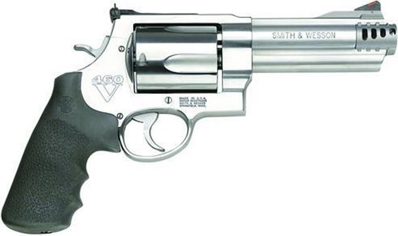 Picture of Smith & Wesson (S&W) Model 460V DA/SA Revolver - 460 S&W Mag, 5", Satin Stainless Steel, X-Large Frame (X), Synthetic Grip, 5rds, Red Ramp Front & Adjustable Rear Sights