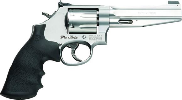 Picture of Smith & Wesson (S&W) Model 686-6 Pro Series DA/SA Revolver - 357 Mag, 5", Satin Stainless Steel Frame & Cylinder, Synthetic Rubber Grip, 7rds,  Adjustable Rear Sights