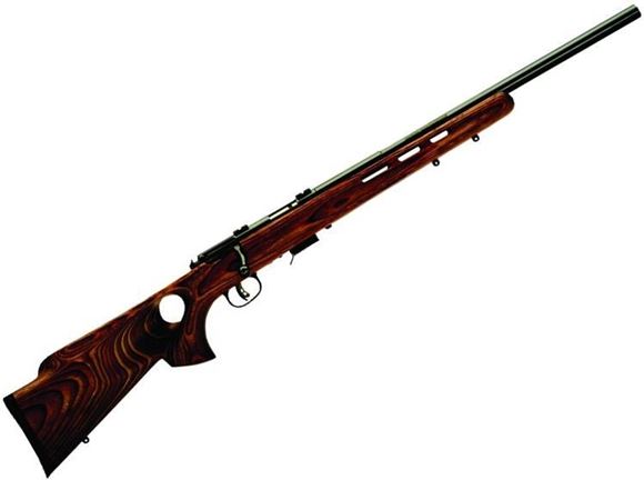 Picture of Savage Arms 17 Series, 93R17 BTV Rimfire Bolt Action Rifle - 17 HMR, 21", Matte Blued, Carbon Steel, Satin Natural Wood Laminate Thumbhole Stock, 5rds, AccuTrigger