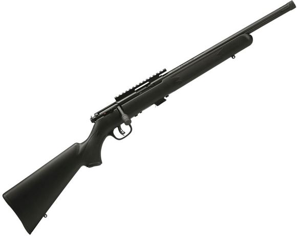 Picture of Savage Arms 17 Series, 93R17 FV-SR Rimfire Bolt Action Rifle - 17 HMR, 16.5", Matte Black Fluted & Threaded, Carbon Steel, Matte Black Synthetic Stock, 5rds, One-Piece Scope Base, AccuTrigger