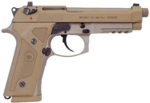 Picture of Beretta M9A3 DA/SA Semi-Auto Pistol - 9mm Luger, 5", 1/2"x28 Threaded w/Protector, FDE, Steel Slide & Alloy Frame w/3-Slot Picatinny Rail, Vertec-Style Thin Grip