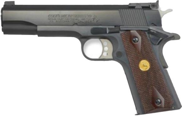 Picture of Colt 1911 National Match Gold Cup Semi Auto Pistol - 45 Auto, 5", Gloss Blued, 7rds, Adjustable Rear Sight, Gold Medal Checkered Grips