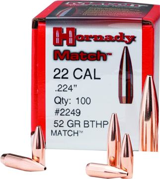 Picture of Hornady Rifle Bullets, HP/BTHP Match - 22 Caliber (.224"), 52Gr, BTHP, 100ct Box