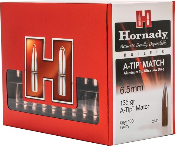 Picture of Hornady 26179 A-Tip Match Rifle Bullet, 6.5MM .264 135 Gr, 100 Box