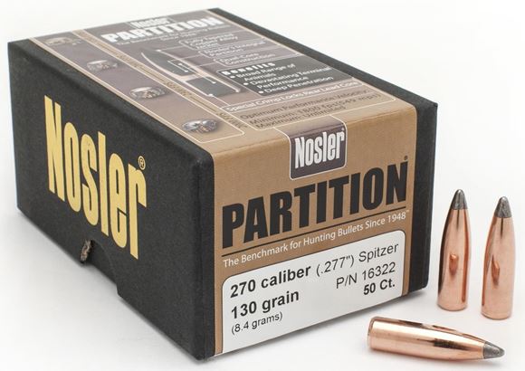 Picture of Nosler Bullets, Partition - 270 Caliber (.277"), 130Gr, Spitzer, 50ct Box