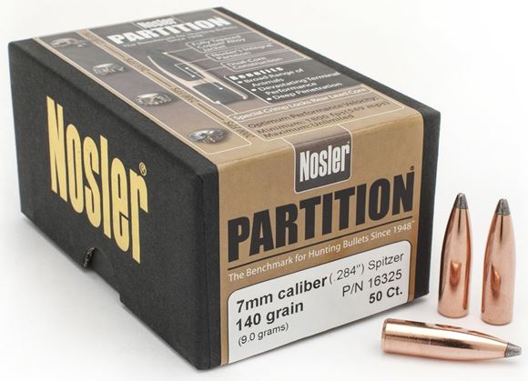 Picture of Nosler Bullets, Partition - 7mm Caliber (.284"), 140Gr, Spitzer Point, 50ct Box