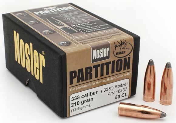 Picture of Nosler Bullets, Partition - 338 Caliber (.338"), 210Gr, Spitzer, 50ct Box