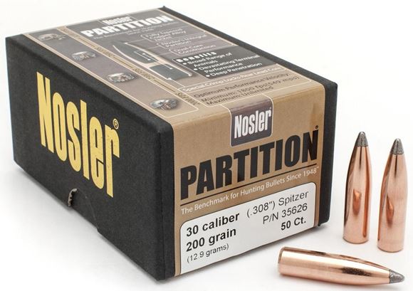 Picture of Nosler Bullets, Partition - 30 Caliber (.308"), 200Gr, Spitzer Point, 50ct Box