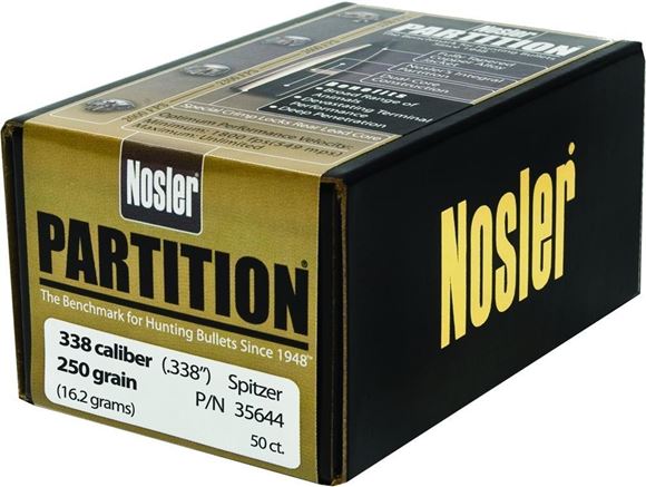 Picture of Nosler Bullets, Partition - 338 Caliber (.338"), 250Gr, Spitzer Point, 50ct Box