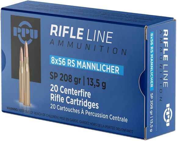 Picture of Prvi Partizan (PPU) Rifle Ammo - 8x56 RS Mannlicher, 208Gr, Soft Point, 20rds Box