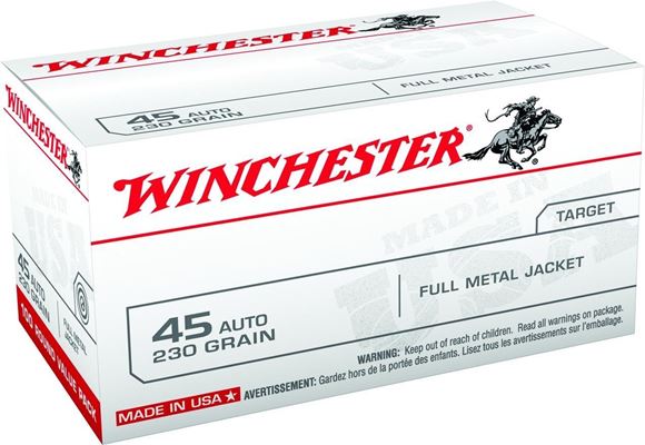 Winchester "USA" Handgun Ammo - 45 ACP, 230Gr, FMJ, 100rds Value Pack