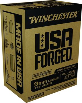 Picture of Winchester USA Forged Handgun Ammo - 9mm, 115 Gr, FMJ, Steel Case, 150rds, 1190 fps