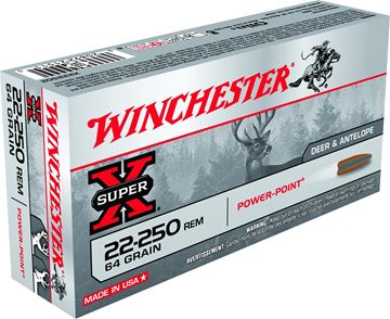 Picture of Winchester Super-X Rifle Ammo - 22-250 Rem, 64gr Power-Point, 3500 fps, 20rds Box