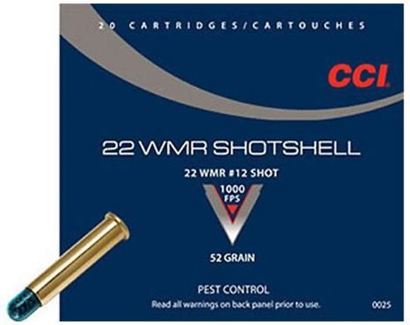 Picture of CCI Speciality Rimfire Ammo - Shotshell, 22 WMR, 52Gr, #12, 1/8oz, 20rds box, 1000fps