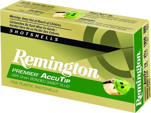 Picture of Remington Slugs, Premier AccuTip Bonded Sabot Slugs Shotgun Ammo - 12Ga, 3", 385Gr, Power Port Tip, 5rds Box, 1900fps