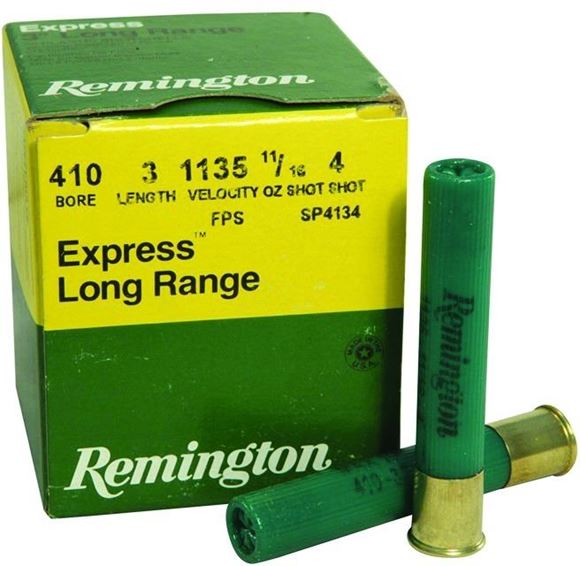 Picture of Remington Upland Loads, Express Extra Long Range Shotgun Ammo - 410, 3", MAX DE, 11/16oz, #4, 25rds Box, 1135fps