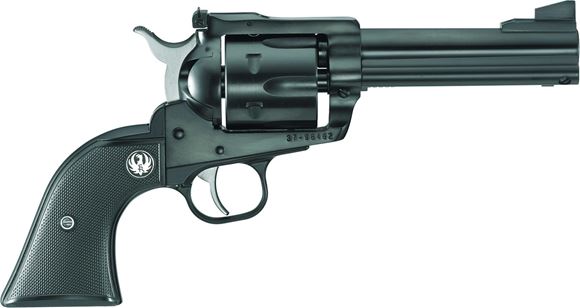 Picture of Ruger New Model Blackhawk Convertible Single Action Revolver - 357 Mag/9mm Luger, 4.62", Blued, Alloy Steel, Black Checkered Hard Rubber Grips, 6rds, Ramp Front & Adjustable Rear Sights