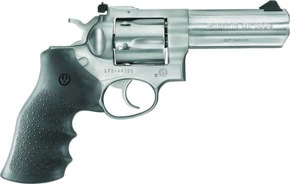 Picture of Ruger GP100 DA/SA Revolver - 357 Mag, 4.2", Satin Stainless, Stainless Steel, Hogue Monogrip Grips, 6rds, Ramp Front & Adjustable Rear Sights