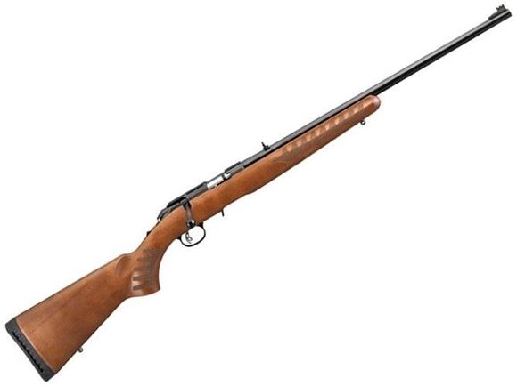 Picture of Ruger American Rimfire Wood Stock Bolt Action Rifle - 22 LR, 22", Satin Blued, Alloy Steel, Wood Stock, 10rds, Fiber Optic Front & Adjustable Rear Sights