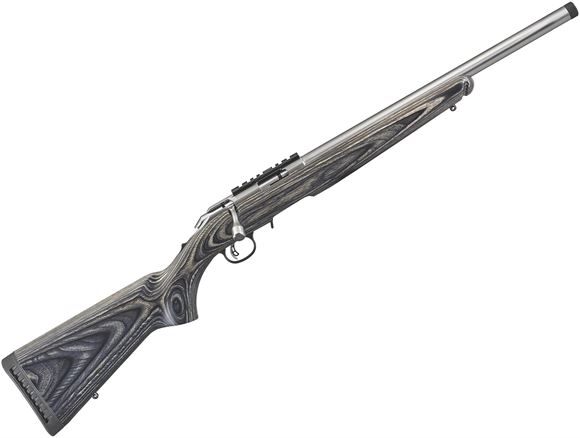 Picture of Ruger American Rimfire Standard Bolt Action Rifle - 17 HMR, 18", 1/2"-28 Threaded, Stainless Steel, Laminate Stock, 9rds, Scope Rail, Adjustable Trigger