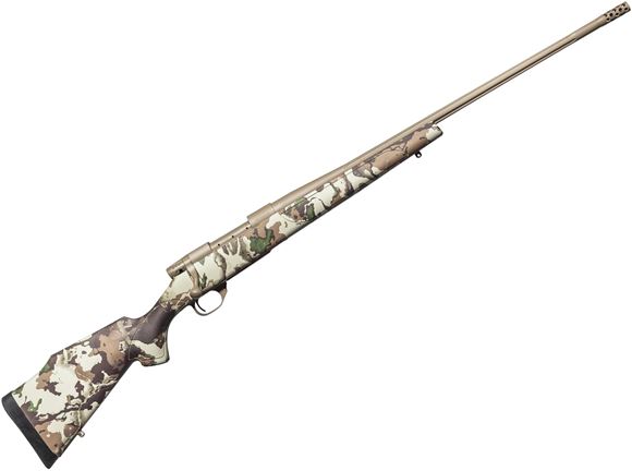 Picture of Weatherby Vanguard First Lite Bolt Action Rifle - 6.5 Creedmoor, 24", #2 Contour, Cold Hammer Forged Fluted Barrel, FDE Cerakote Finish, First Lite Fusion Camo Monte Carlo Composite Stock, 5rds, Two-Stage Trigger, Accubrake