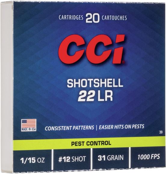 Picture of CCI Speciality Rimfire Ammo - Shotshell, 22 LR, 31Gr, #12, 1/15oz, 20rds Pack, 1000fps