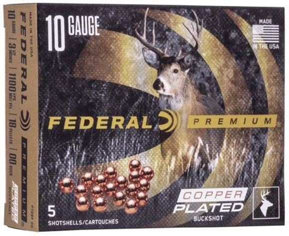Picture of Federal Vital Shok Shotgun Ammo - 10ga, 3 1/2" Magnum, 18 Pellet 00 Buck, Copper-Plated, 5rd Box, 1100fps