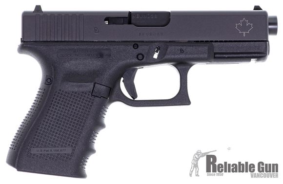 Picture of Glock 19 Gen4 (Canadian Edition) Compact Safe Action Semi-Auto Compact Pistol - 9mm, Factory Barrel, 3x10rd, Black, Fixed Sights, 5.5lb
