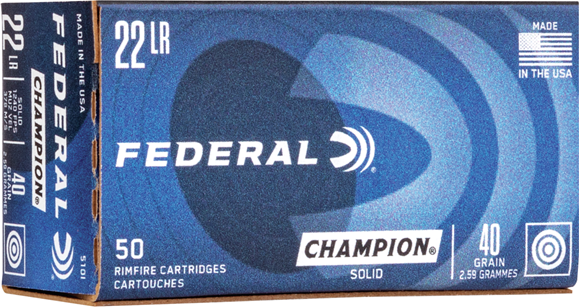 Picture of Federal Champion Rimfire Ammo - High Velocity, 22 LR, 40Gr, Solid, 50rds Box, 1240fps