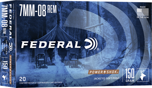 Picture of Federal Power-Shok Rifle Ammo - 7mm-08 Rem, 150Gr, Speer Hot-Cor SP, 20rds Box