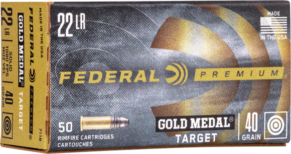 Picture of Federal Premium Gold Medal Rimfire Ammo - 22 LR, 40Gr, Solid, 50rds Box, 1080fps