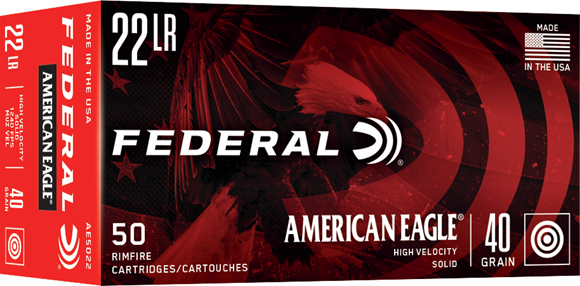 Picture of Federal American Eagle Rimfire Ammo - 22 LR, 40Gr, Solid, High Velocity, 5000rds Case