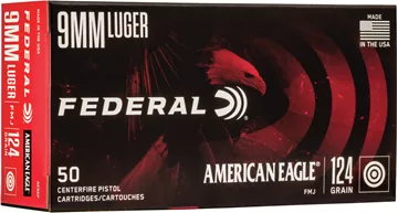Picture of Federal AE9AP American Eagle Pistol Ammo 9mm Luger 124Gr 50Rnd FMJ