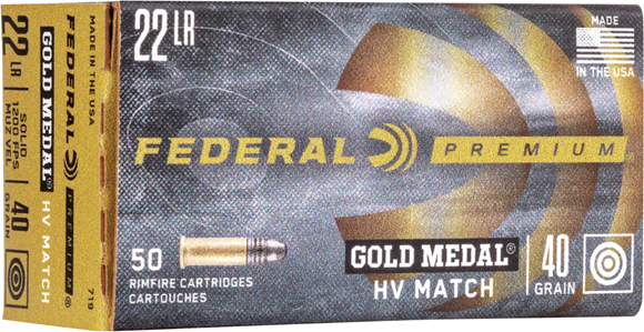 Picture of Federal Premium Gold Medal HV Match Rimfire Ammo - 22 LR, 40Gr, Solid, 500rds Brick, 1200fps