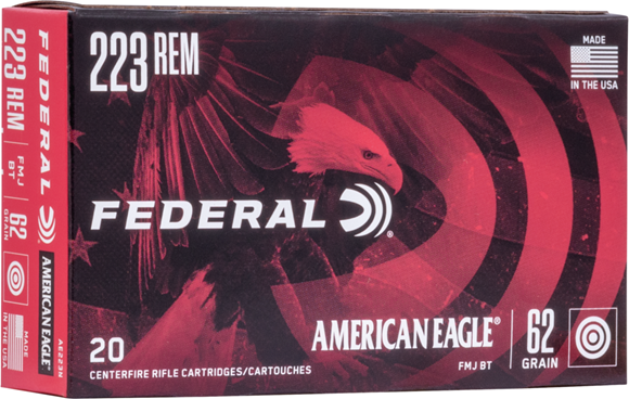 Picture of Federal American Eagle Rifle Ammo - 223 Rem, 62Gr, FMJ BT, 500rds Case