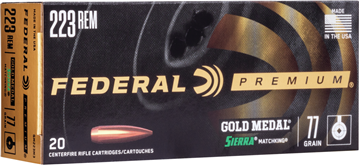 Picture of Federal Premium Rifle Ammo, 223 Rem 77Gr Sierra Matchking BTHP, Gold Medal Match Case 200 Rds