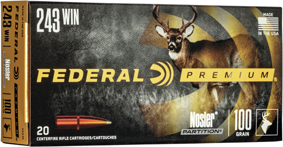 Picture of Federal Premium Vital-Shok Rifle Ammo - 243 Win, 100Gr, Nosler Partition, Moly Coated, 200 Rds Case