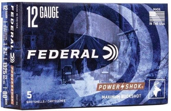 Picture of Federal Power-Shok Shotgun Ammo - 12Ga, 2-3/4'', 00 Buck, 9 Pellets, 1325fps, 50rds Brick