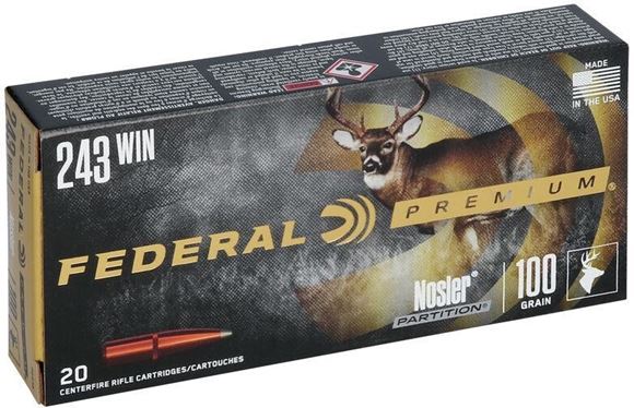 Picture of Federal Premium Vital-Shok Rifle Ammo - 243 Win, 100Gr, Nosler Partition, Moly Coated, 20rds Box