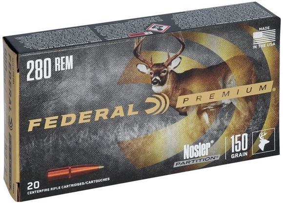 Picture of Federal Premium Vital-Shok Rifle Ammo - 280 Rem, 150Gr, Nosler Partition, 20rds Box, 2890fps