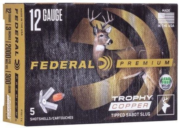 Picture of Federal Premium Vital-Shok Sabot Slug Load Shotgun Ammo - 12Ga, 3", 300Gr, Trophy Copper Slug, 5rds Box, 2000fps