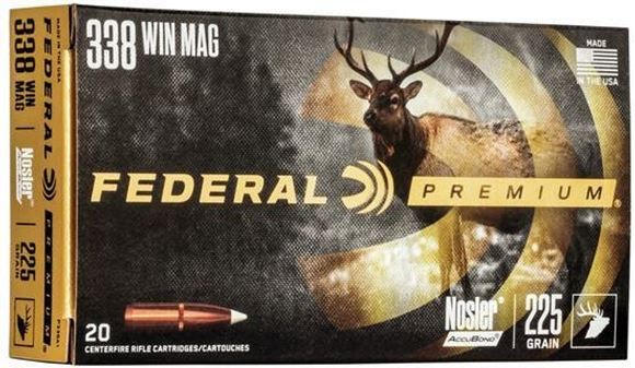 Picture of Federal Premium Vital-Shok Rifle Ammo - 338 Win Mag, 225Gr, Nosler AccuBond, 20rds Box, 2800fps