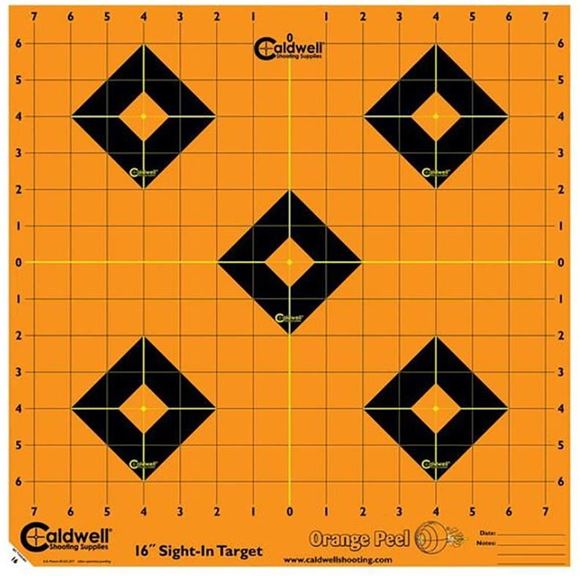 Picture of Caldwell Shooting Supplies Paper Targets - Orange Peel Sight-In Targets, 16", Orange, Adhesive-Backed, Featuring Dual-Color Flake-Off Technology, 5 Sheets Pack