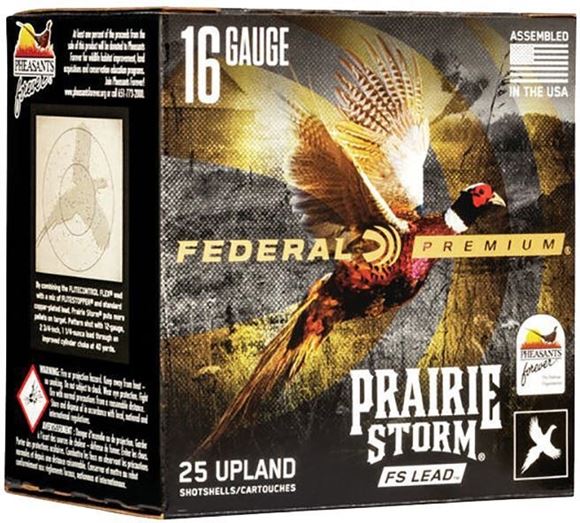 Federal Premium Prairie Storm FS Lead Load Shotgun Ammo - 16Ga, 2-3/4", 1-1/8oz, #6, 25rds Box 1425fps